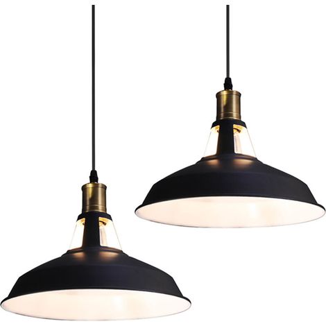 Lot de 2 suspensions vintage, 2 luminaires style industriel, plafonnier vintage éclairage intérieur, lampe cuisine salon salle à manger chambre, noir et blanc, Ø 270mm BLOW (1/5)