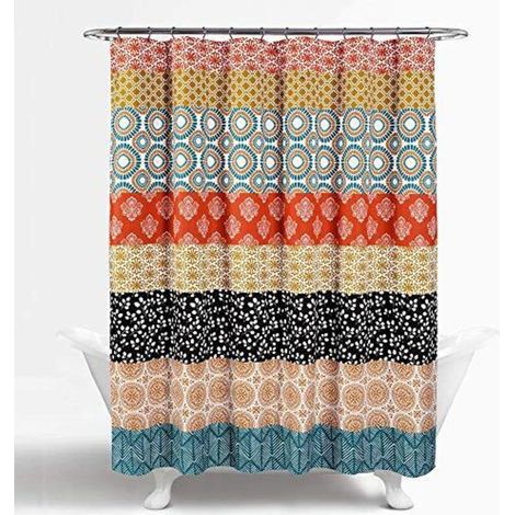 Lush Decor 16t000209 Duschvorhang „Bohemian Striped“, 180 x 180 cm, Türkis/Orange