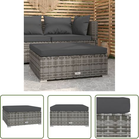 The Living Store Repose-pied de jardin et coussin Gris 70x70x30cm Résine tressée - Repose Pied Jardin - Pouf Extérieur - Mobilier De Jardin - Chaise Lounge Extérieure - Relaxation Jardin (1/5)