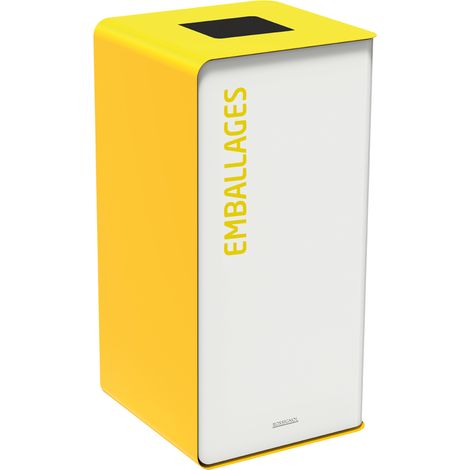 Borne de tri sélectif Cubatri, sans serrure - emballages - 75l - blanc / jaune colza - RAL 1021 (1/2)