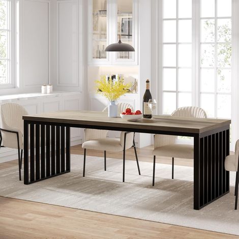 Tribesigns Table à manger industrielle pour 6 à 8 personnes, rectangulaire, de 180 cm de long, avec cadre en métal robuste, pour salle à manger, cuisine, salon (sans chaise) (gris)