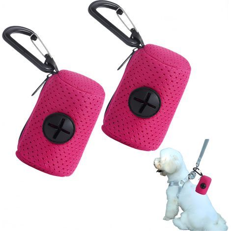 2 PCS Distributeur Sac a Crottes Chien,Porte Sac Dejection Canine avec Mousqueton,Support de sac pour chien avec fixation de laisse en tissu maillé avec fermeture éclair,portable pour animaux (1/5)
