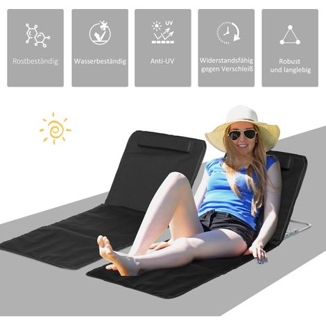Transat de plage pliable, fauteuil inclinable avec poche latérale, dossier ajustable, noir, 48 x 134 x 33-43 cm (1/4)