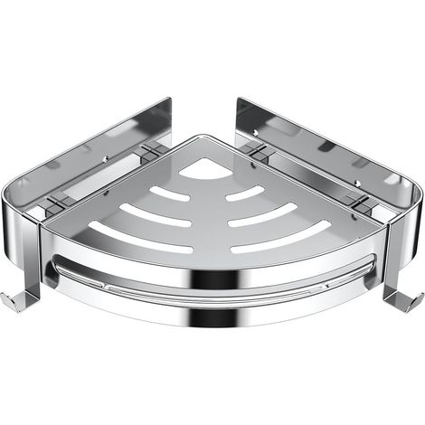 Étagère de douche d'angle sans perçage en acier inoxydable avec 2 crochets pour salle de bain, cuisine, accessoires de salle de bain - Argenté (1/5)