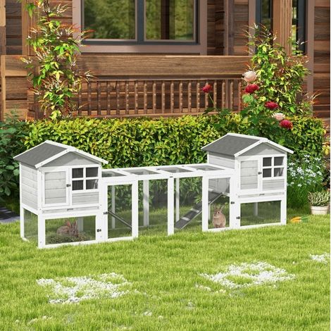 Conigliera da esterno 259 x 64 x 92 cm in legno e metallo bianco e grigio OKMYHOME (1/5)