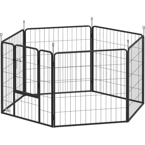 PawHut Recinto Cani 6 Pannelli Pieghevole Altezza 80cm con Porta Grigio Scuro