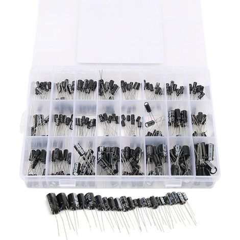 Kit 240 pièces condensateurs électrolytiques noirs 0.1uF-1000uF assortiment avec boîte de rangement composants électroniques (1/5)