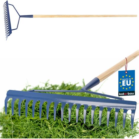 KOTARBAU® Rateau à Feuilles - Renforcé - Rateau Jardin - Acier - 49 cm - Bleu Marine - avec Manche Bois 166 cm - 18 Dents - Balai a Gazon - Outil Jardinage pour Entretien Pelouse -  Ramasse Feuille (1/5)