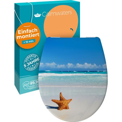 Calmwaters® WC Sitz Motiv Seestern einfache Montage, Toilettendeckel bis 250 kg, Made in EU, antibakterieller Duroplast, Absenkautomatik, 2 Montage Optionen, abnehmbar, Klobrille, oval (1/5)