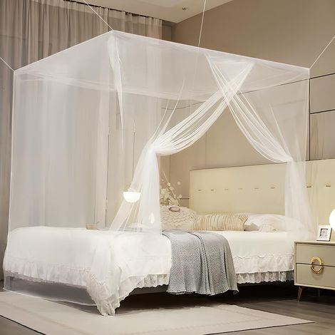 Blanc, moustiquaire de lit 1,8 m de large x 2 m de long x 1,9 m, moustiquaire carrée haute moustiquaire de lit double grande moustiquaire de lit moustiquaire à baldaquin (1/5)