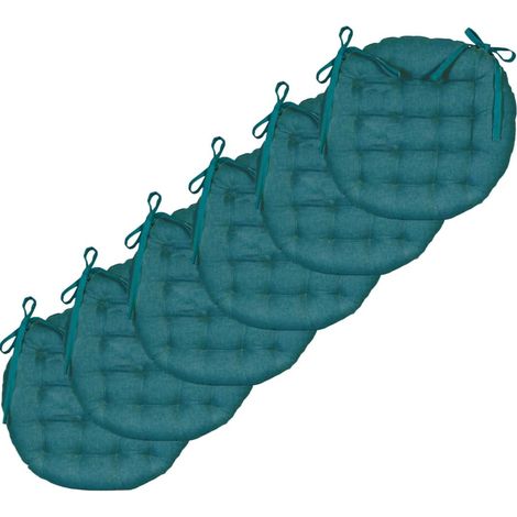 Atout Lot de 6 Galettes de Chaise Rondes Bicolores D.40cm, Bleu Canard/Moutarde
