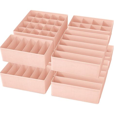 Boîte Rangement Sous-vêtement - Lot de 8 - Tissu Non Tissé - Pliable - Pour Tiroir Commode Armoire - Rose (1/5)