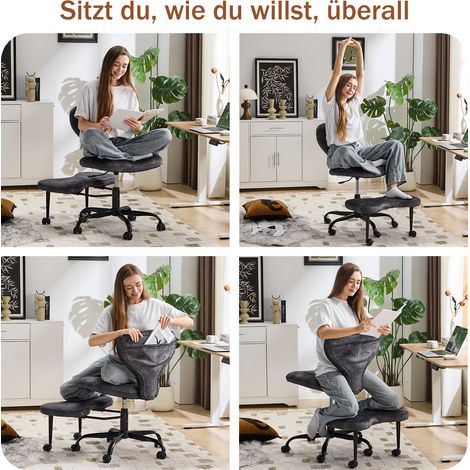 Sedia da ufficio ergonomica per meditazione in tessuto grigio con poggiapiedi MODENUIT