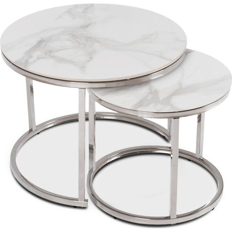 Juego de mesa de centro Amara de 45,5 cm/60 cm, mármol blanco/plata brillante (1/5)