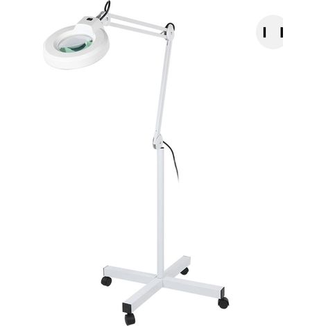Lampé de loupe LED 8X sur pied, lampe de grossissement avec base roulante à 4 roues, bras orientable réglable pour lecture et loisirs créatifs, blanc (1/5)