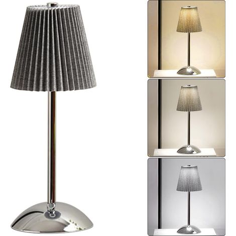 Lampe de table sans fil, lampes de chevet 3 couleurs à intensité variable avec abat-jour plissé, lampe tactile rechargeable par USB (1/5)