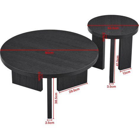 2er-Set runde Couchtische 80 x 80 x 41,5 cm aus schwarzem MDF, platzsparend – MEUBLIV (1/5)