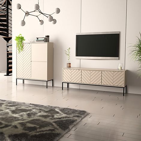 Wohnzimmer Set 2-teilig modern in Beige mit gefrästen Fronten ANGERA-140 (1/5)