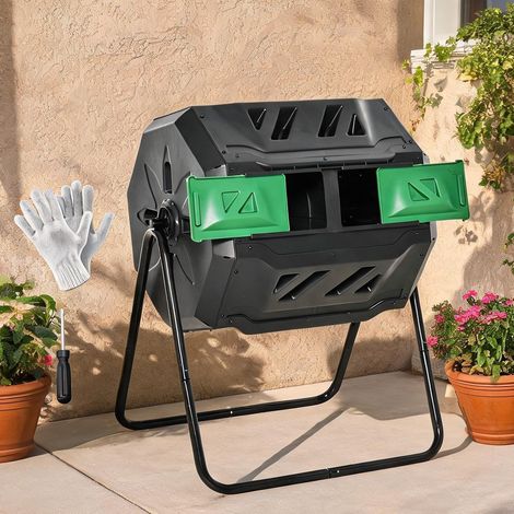 Composteur rotatif 160L à 2 chambres en polypropylène et acier (1/5)
