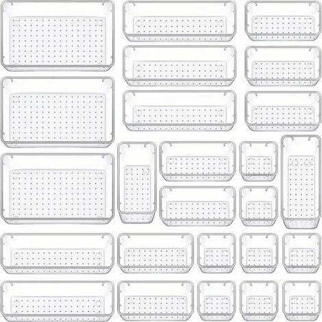 Boîte De Rangement Pour Tiroir - Transparent - Antidérapant - Pour Salle De Bain Cuisine Bureau - Lot De 25 Boîtes En 4 Tailles (1/5)