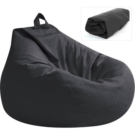 Housse Pouf Poire Adulte Enfant, 100x120CM Bean Bag Housse Pouf XL(Noir) (1/5)
