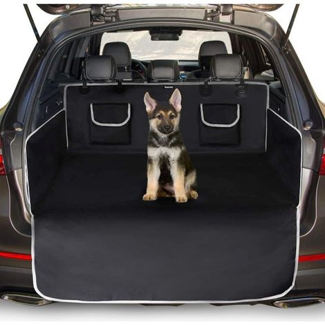 Protection Coffre Voiture Chien Universelle, 2 Grandes Poches, Imperméable & Antidérapant, 185 x 105 cm Couverture de Coffre pour Plupart Voitures, Noir (1/4)