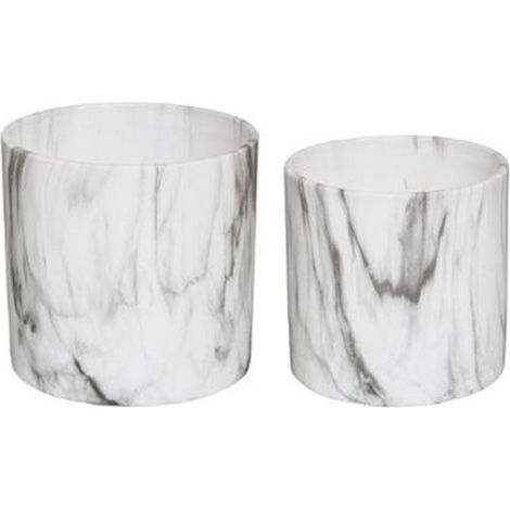 Atmosphera – Lot de 2 cache-pots en dolomite 14cm – Effet marbre noir et blanc – Décoration moderne pour intérieur – Poids 1,169 kg (1/4)