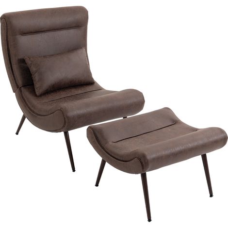HOMCOM sillón con reposapiés con asiento ancho, cojín lumbar y respaldo curvo, tapizado en leathaire, patas de acero, para salón dormitorio, marrón (1/5)