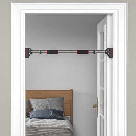 Klimmzugstange für Türrahmen, verstellbar, ohne Bohren, Stahl, bis 200 kg, 75-92 x 10 x 7 cm, Schwarz/Rot