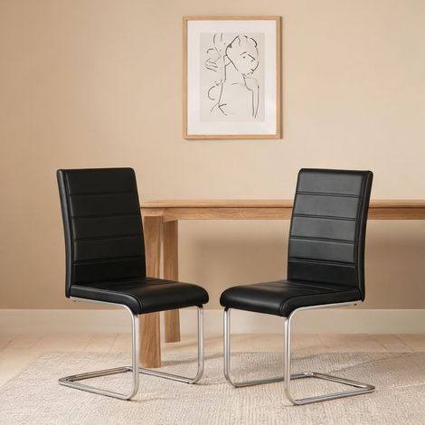 Chaise cantilever noire en PU et métal dossier haut 2 pièces (1/5)