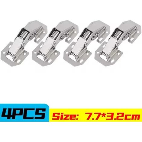 (4 pièces) Charnières de placard en acier à 90 degrés, sans perçage, avec amortisseur hydraulique, pour meubles et placards de cuisine. (1/5)
