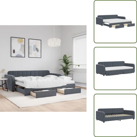 The Living Store Tagesbett Ausziehbar mit Schubladen Dunkelgrau 90x200 cm Samt - Schlafsofa (1/5)