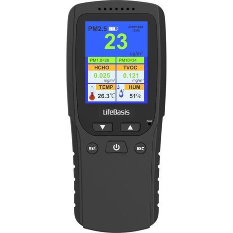 8-in-1 Luftqualitätsmonitor PM2.5 / PM1.0 / PM10 / HCHO / TVOC / AQI / TEMP / HUM Tragbarer Luftqualitätsdetektor für Schlafzimmer, Büros und andere Orte (1/5)