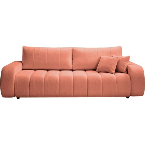 CELESTE - Canapé droit convertible tissu bouclette 3 places - Terracotta (1/5)