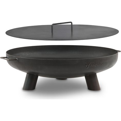 Bbq-Toro – Brasero Ø 70 cm avec couvercle en acier noir – Foyer extérieur à trois pieds – Poignées latérales pour transport facile – Résistant à la chaleur