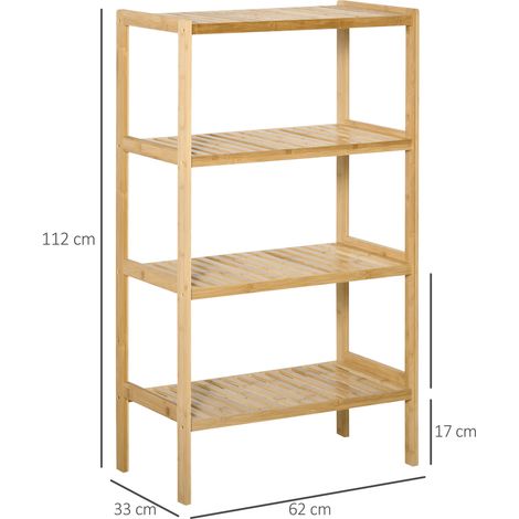 Étagère sur pied HOMCOM, étagère à livres, étagère en bambou à 4 niveaux, étagère de bureau, étagère de rangement, étagère à dossiers, étagère de cuisine pour salle de bain, cuisine, salon, chambre, b (1/5)