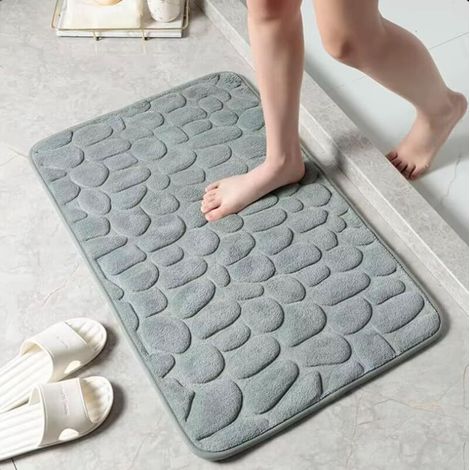 Tapis de salle de bain - Motif galets - Anti-glisse sur carrelage - 40 x 60 cm, gris (1/4)