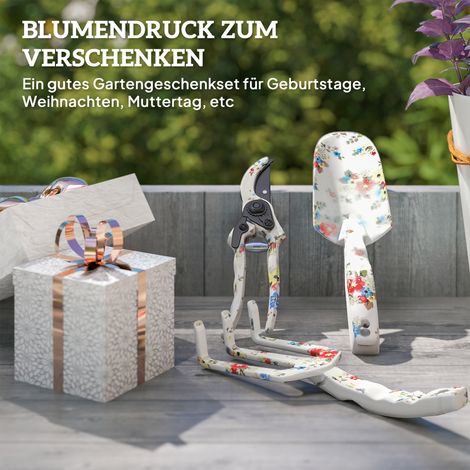 Kit de jardinage 3 pièces, outils de jardin en métal avec transplantoir à fleurs, râteau à main et sécateur (1/5)