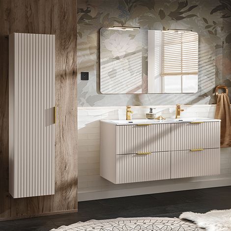 Set di mobili da bagno doppio lavabo Adriel beige 120cm (1/5)