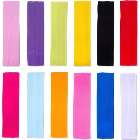 12pcs Bandeau de Sport Bandeau Transpiration Coloré Femme Bandeau Cheveux Fille pour Jogging,Yoga,Vélo,Fitness (1/5)