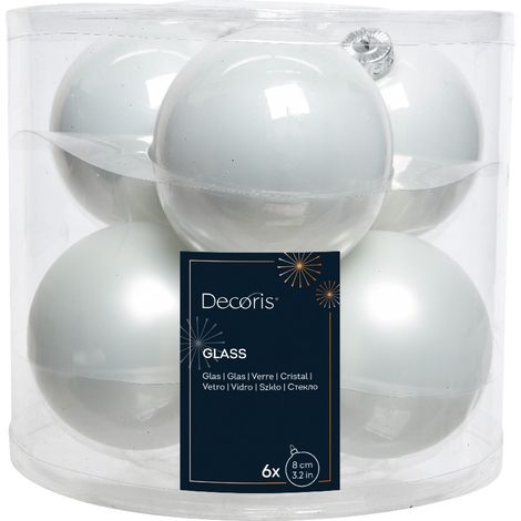 Set de 6 bolas decorativas de vidrio blanco nieve 8 cm (1/4)