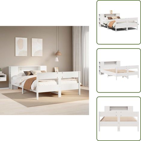 vidaXL Lit bibliothèque sans matelas blanc 150x200 cm bois pin massif (1/5)
