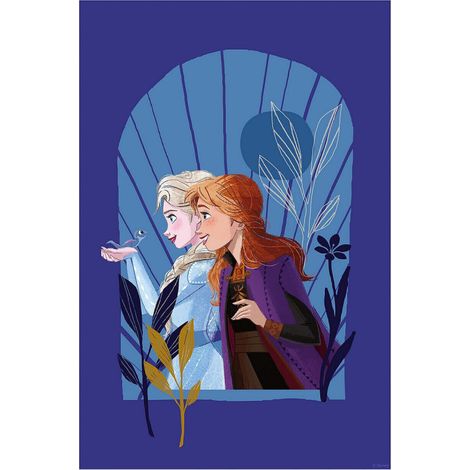 Poster d'Art - Elsa & Anna Avec Un Petit Oiseau Sur La Main - 30 x 40 cm (1/3)