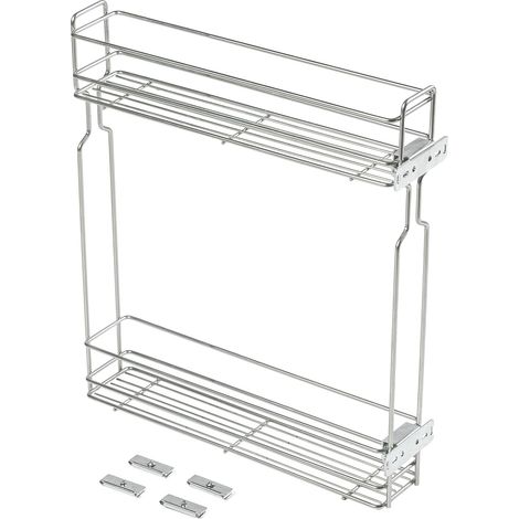 Panier Coulissant pour Meuble de Cuisine 200 mm, Colonne 2 Niveaux H 530 mm, Acier Galvanisé, Montage Latéral, Vendu sans Glissières, Rangement Épices et Bouteilles