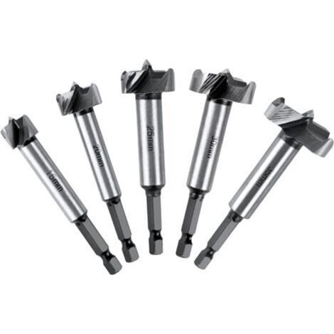 Mèches Bois, Coffret de 5 Fraise Bois Façonner à Poignée Hexagonale Positionnement Ajustable Scie Cloche au Carbure HSS pour Bois Massif, Liège, Attelle, Contreplaqué(15,20,25,30,35mm)
