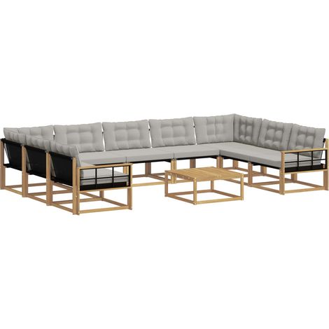 Set di divani da esterno 10 pz 9-Posti Bianco e Grigio Chiaro vidaXL (1/5)