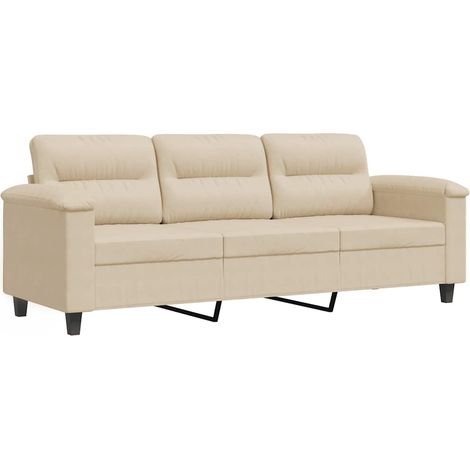 Divano a 3 Posti  Sofa Crema 180 cm in Tessuto Microfibra (1/5)