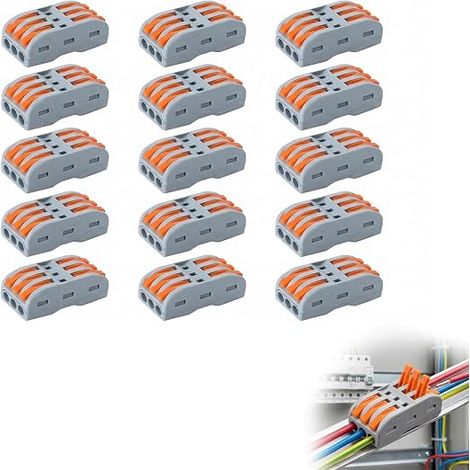 15pcs SPL-3C Quick Connect Terminals, Quick Connectors 3 Inputs 3 Outputs with Lever, Lugs and Kits, Compact Conductor Wires Connectors for Cables 0.08-4mm², for Car, LED Co (1/5)