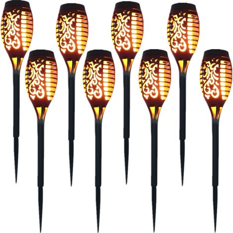 Highsam – Lampe solaire 12 LED 54cm décor extérieur à lumière vacillante – Étanchéité IP65 – Autonomie 8-10h – Lot de 8