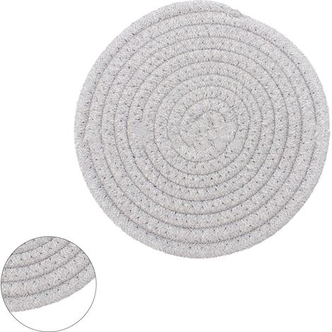 Dessous de verre rond en coton tissé fait main 11 cm isolation épaisse polyvalent set de table cuisine gris clair (1/5)